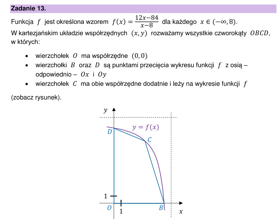 Zadanie 13: Czworokąty na wykresie funkcji - matura matematyka 2025