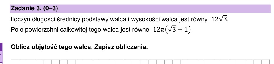 Zadanie 3: Objętość walca - matura matematyka 2025