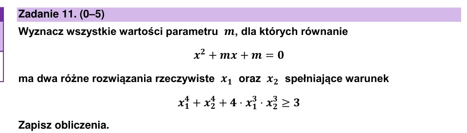 Zadanie 11: Parametr równania kwadratowego - matura matematyka 2026