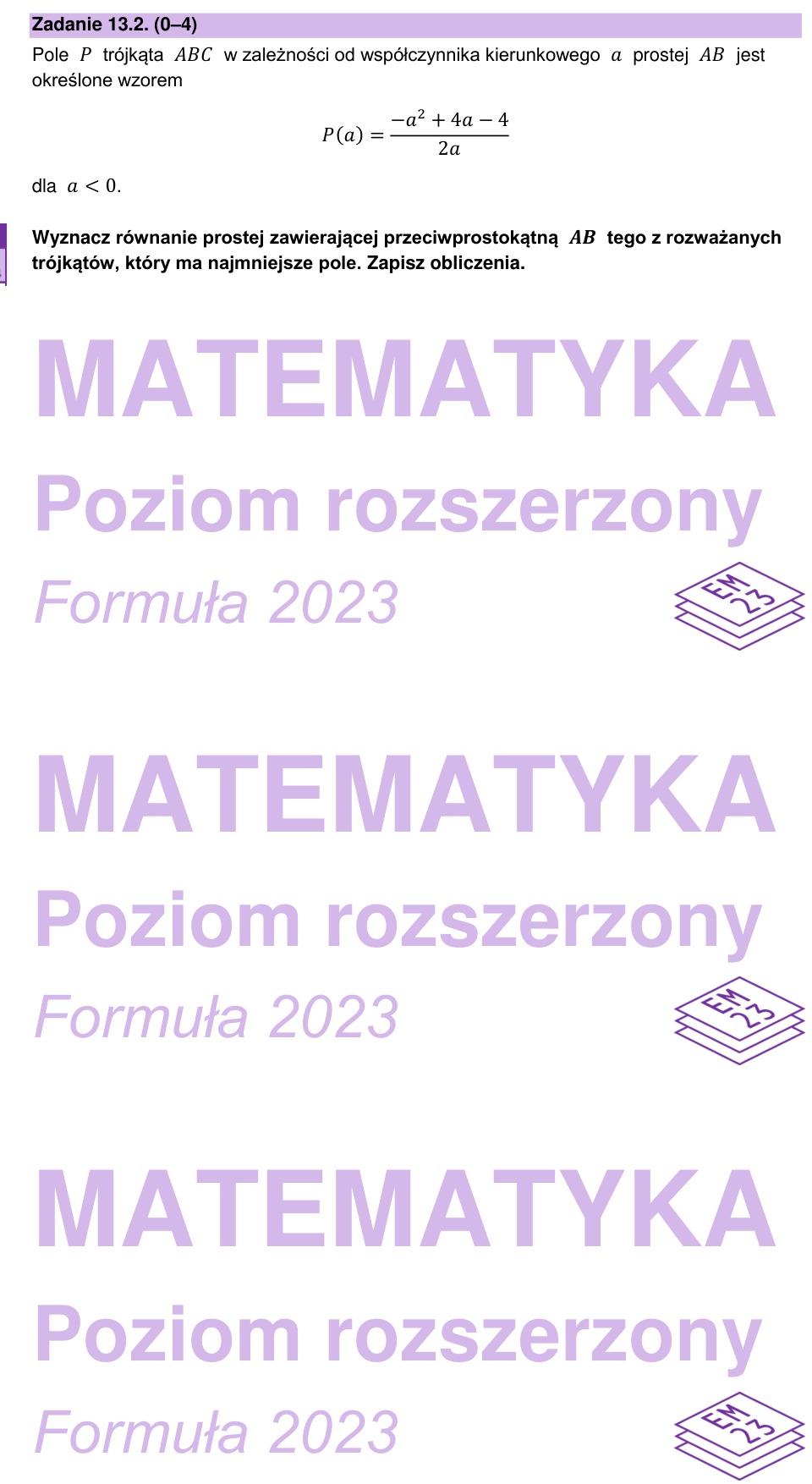 Zadanie 13.2: Prosta najmniejszego pola - matura matematyka 2026