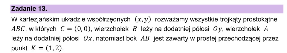 Zadanie 13: Trójkąty prostokątne na osiach - matura matematyka 2026