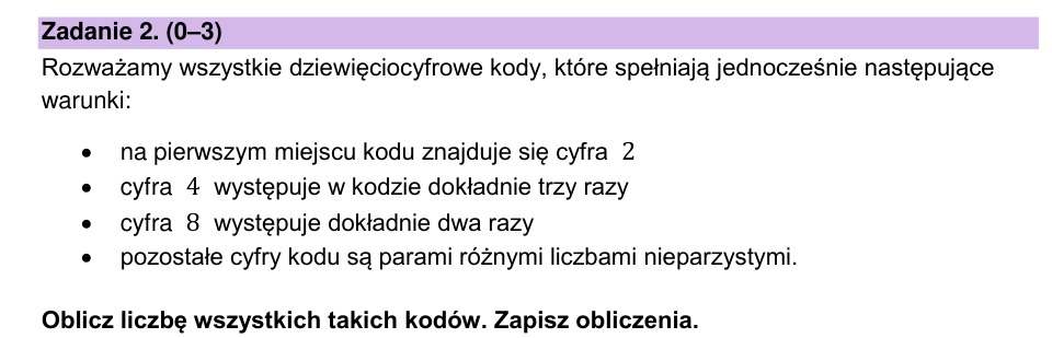Zadanie 2: Liczba dziewięciocyfrowych kodów - matura matematyka 2026