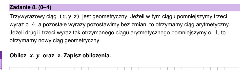 Zadanie 8: Ciąg geometryczny i arytmetyczny - matura matematyka 2026
