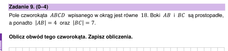 Zadanie 9: Obwód czworokąta wpisanego - matura matematyka 2026