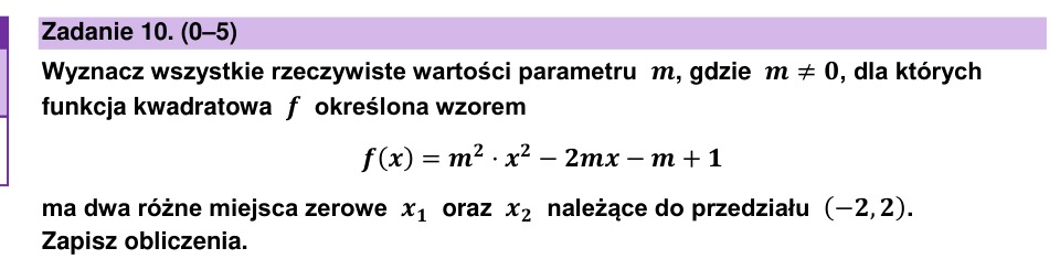 Zadanie 10: Parametr funkcji kwadratowej - matura matematyka 2026