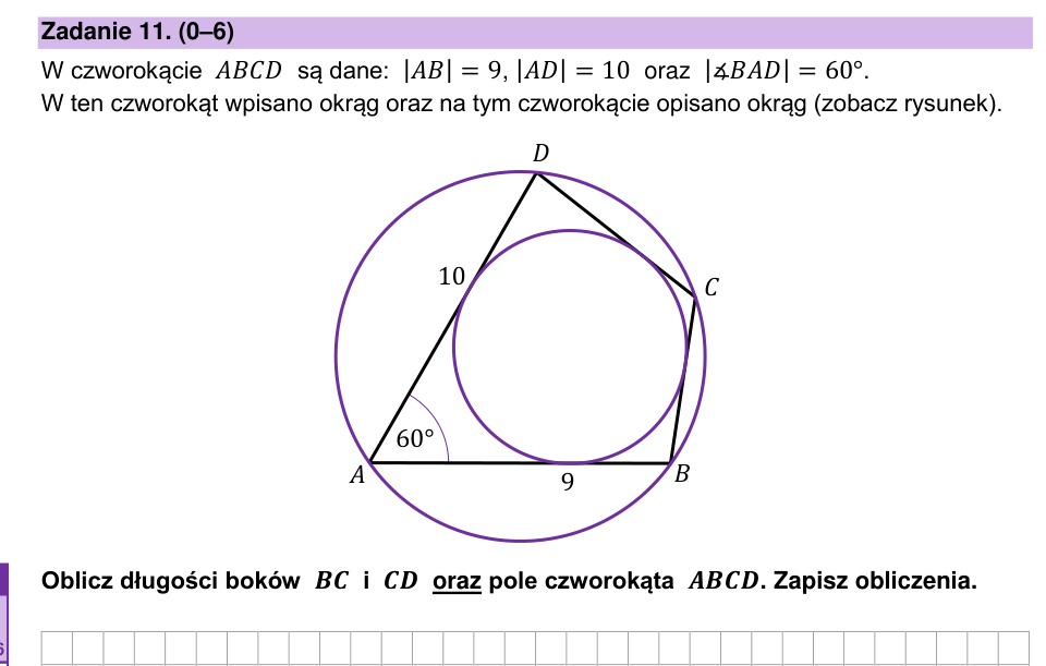 Zadanie 11: Boki i pole czworokąta - matura matematyka 2026