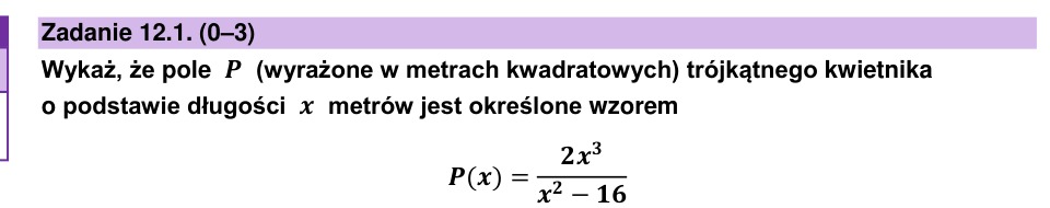 Zadanie 12.1: Pole trójkątnego kwietnika - matura matematyka 2026
