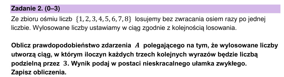Zadanie 2: Prawdopodobieństwo ciągu podzielnego przez 3 - matura matematyka 2026