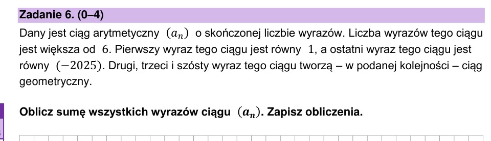 Zadanie 6: Suma wyrazów ciągu arytmetycznego - matura matematyka 2026