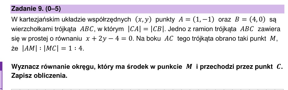 Zadanie 9: Równanie okręgu o środku M - matura matematyka 2026